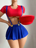 Ellolace Cosplay Sexy Lingerie Outfits Tight Crop Top Showing Half Ball Pleated Skirt with Shoulder Straps Thongs 3-Piece