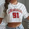 Los Angeles Number 91 Graphic Round Neck Sports Crop T-shirt