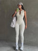 Sports Women's Jumpsuit Sleeveless Solid Slim Backless Zipper Open Back High Elastic Long Pants Jumpsuits Casual Jumpsuits