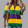 🎭 Mardi Gras Women's V-Neck Long Sleeve Carnival Print Shirt by FitiqueFit