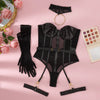 Ellolace Lingerie Bodysuit with Gloves Sexy Bustier Body Clothes Woman Silk Kinky Sexy Outfits Elegant Tights Black Tops