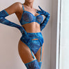 Ellolace Tie Dye Lingerie With Stocking Sleeve Sexy Fancy Underwear 5-Piece Uncensored Intimate See Through Mesh Sensual Outfits