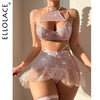 Ellolace Sequin Lingerie 5-Piece Sparkly Sissy Garter Fancy Underwear Luxury Lace Halter Balcony Bra Pure Desire Exotic Sets