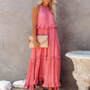 Elegant Apricot Ruffle Maxi Dress by FitiqueFit