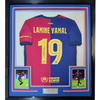 Framed Autographed/Signed Lamine Yamal 35x39 FC Barcelona Blue Soccer Jersey Beckett BAS COA