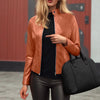 Women’s Slim Fit Faux Leather Moto Jacket by FitiqueFit