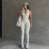 Sports Women's Jumpsuit Sleeveless Solid Slim Backless Zipper Open Back High Elastic Long Pants Jumpsuits Casual Jumpsuits