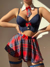 Ellolace Student Cosplay Sexy Set Lingerie Full Set Plaid Skirt Female Underwear 6-Piece Youth Lingerie Accessories Sexy Girl
