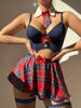 Ellolace Student Cosplay Sexy Set Lingerie Full Set Plaid Skirt Female Underwear 6-Piece Youth Lingerie Accessories Sexy Girl