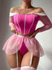 Ellolace Princess Lingerie 5-Piece Off Shoulder Corset Top Fairy Tulle Garter Matching Outfits Long Sleeve Onlyfans Exotic Sets