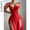 Ellolace Valentine Romantic Sexy Dress Lingerie Ultra Hot High Split Long Dress Fancy Applique FloralLove Red Hot Nightdress