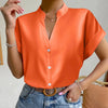 🧡 Summer Women's Satin V-Neck Short Sleeve Shirt – Elegant Casual Wear by FitiqueFit