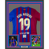 Framed Autographed/Signed Sergio Kun Aguero 35x39 FC Barcelona Red/Blue Soccer Futbol Jersey Beckett BAS COA