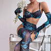 Ellolace Tie Dye Lingerie With Stocking Sleeve Sexy Fancy Underwear 5-Piece Uncensored Intimate See Through Mesh Sensual Outfits