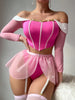 Ellolace Princess Lingerie 5-Piece Off Shoulder Corset Top Fairy Tulle Garter Matching Outfits Long Sleeve Onlyfans Exotic Sets