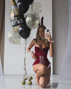 Ellolace Valentine Dress Velvet Feather Slip Sleepwear Bunny Rabbit Ears Headband Lace Lingerie Call Of The Night Adult Doll