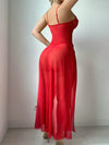Ellolace Valentine Romantic Sexy Dress Lingerie Ultra Hot High Split Long Dress Fancy Applique FloralLove Red Hot Nightdress