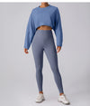 Women Sports Crop Top Long Sleeve T-Shirts Yoga Loose Tops Gym Clothing Fitness Running Yoga Shirts Workout Clothes