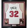 Framed Autographed/Signed Shaquille Shaq O'Neal 35x39 Miami Heat White Basketball Jersey Beckett BAS COA