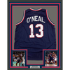 Framed Autographed/Signed Shaquille Shaq O'Neal 35x39 USA United States Blue Basketball Jersey PSA/DNA COA by Hall of Fame Sports Memorabilia