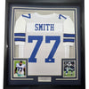 Framed Autographed/Signed Tyron Smith 35x39 Dallas White Football Jersey JSA COA