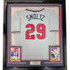 Framed Autographed/Signed John Smoltz 35x39 Atlanta Grey Baseball Jersey JSA COA