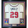 Framed Autographed/Signed John Smoltz 35x39 Atlanta White Baseball Jersey JSA COA by Hall of Fame Sports Memorabilia