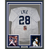 Framed Autographed/Signed Sparky Lyle 35x39 New York Pinstripe Baseball Jersey JSA COA