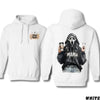 Spooky Mama Halloween Hoodie – Ghost Face Girl Drinking Coffee by Dog Mom Hat