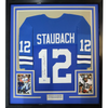 Framed Autographed/Signed Roger Staubach 35x39 Dallas Blue Football Jersey Beckett BAS COA