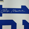 Framed Autographed/Signed Roger Staubach 35x39 Dallas White Football Jersey Beckett BAS COA by Hall of Fame Sports Memorabilia