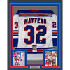 Framed Autographed/Signed Stephane Matteau 94 Champs 33xx42 New York White Hockey Jersey JSA COA