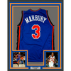 Framed Autographed/Signed Stephon Marbury 35x39 New York Blue Basketball Jersey Beckett BAS COA
