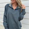 Still Water/Tapioca Stripe Quarter Zip Pullover by Ivy + Cloth