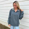 Still Water/Tapioca Stripe Quarter Zip Pullover by Ivy + Cloth