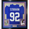 Framed Autographed/Signed Michael Strahan 35x39 New York Blue Football Jersey JSA COA