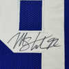 Framed Autographed/Signed Michael Strahan 35x39 New York Blue Football Jersey JSA COA