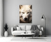 The White Wolf's Gaze Glass Wall Art || Designer Collection by Insigneart USA