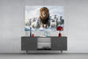 The Lion and the Lambs: Snowy Kingdom Glass Wall Art || Designer Collection by Insigneart USA