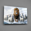 The Lion and the Lambs: Snowy Kingdom Glass Wall Art || Designer Collection by Insigneart USA