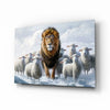 The Lion and the Lambs: Snowy Kingdom Glass Wall Art || Designer Collection by Insigneart USA