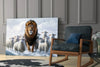 The Lion and the Lambs: Snowy Kingdom Glass Wall Art || Designer Collection by Insigneart USA