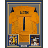 Framed Autographed/Signed Tavon Austin 35x39 West Virginia Yellow College Football Jersey JSA COA by Hall of Fame Sports Memorabilia