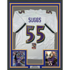 Framed Autographed/Signed Terrell Suggs 35x39 Baltimore White Football Jersey JSA COA