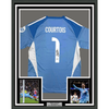 Framed Autographed/Signed Thibaut Courtois 35x39 Real Madrid Blue Soccer Jersey Beckett BAS COA by Hall of Fame Sports Memorabilia