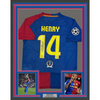 Framed Autographed/Signed Thierry Henry 35x39 FC Barcelona Blue Soccer Jersey Beckett BAS COA