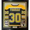 Framed Autographed/Signed Tim Thomas 35x39 Boston Black Hockey Jersey JSA COA