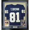 Framed Autographed/Signed Tim Brown 35x39 Heisman 87 Notre Dame Blue College Football Jersey Beckett BAS COA