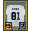 Framed Autographed/Signed Tim Brown 35x39 Notre Dame White College Football Jersey JSA COA