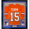Framed Autographed/Signed Tim Tebow 35x39 Florida Orange College Football Jersey Beckett BAS COA
